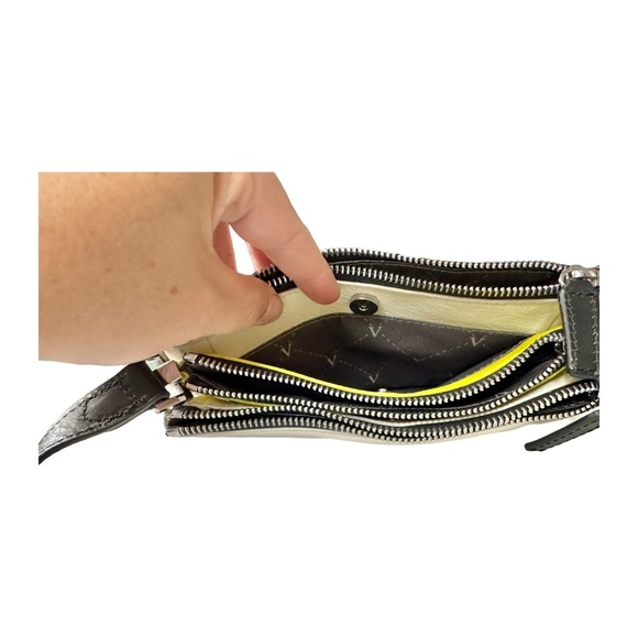 Vince Camuto Neve Crossbody Bag Snow White & Citron Yellow Pebbled Leather - Picture 6 of 16